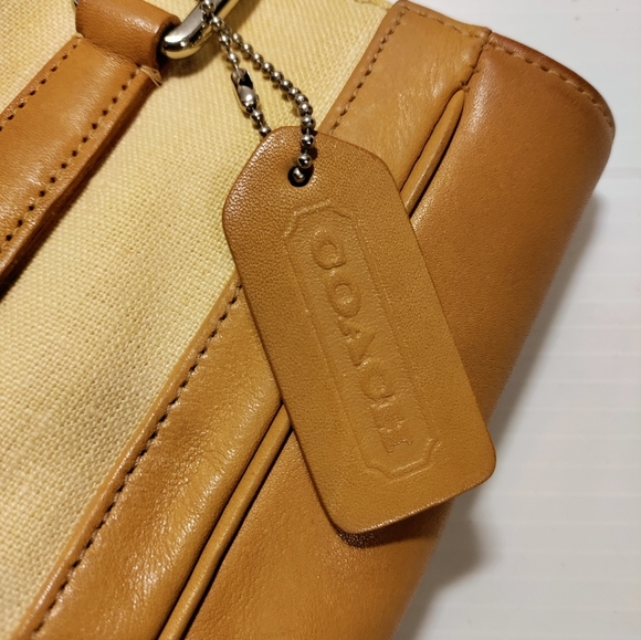 VINTAGE COACH 9429 BONNIE BUCKET LINEN LEATHER TAN CREAM SHOULDER BAG - Picture 5 of 13